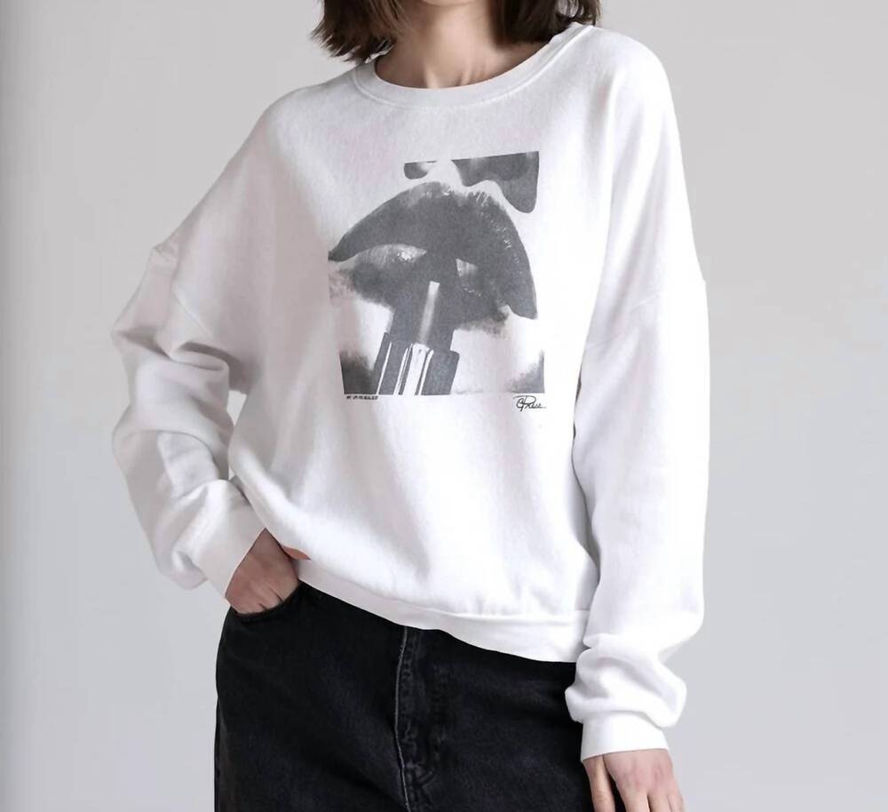 NEW CPRESS STUDIO my lips are sealed cozy sweatshirt in worn white